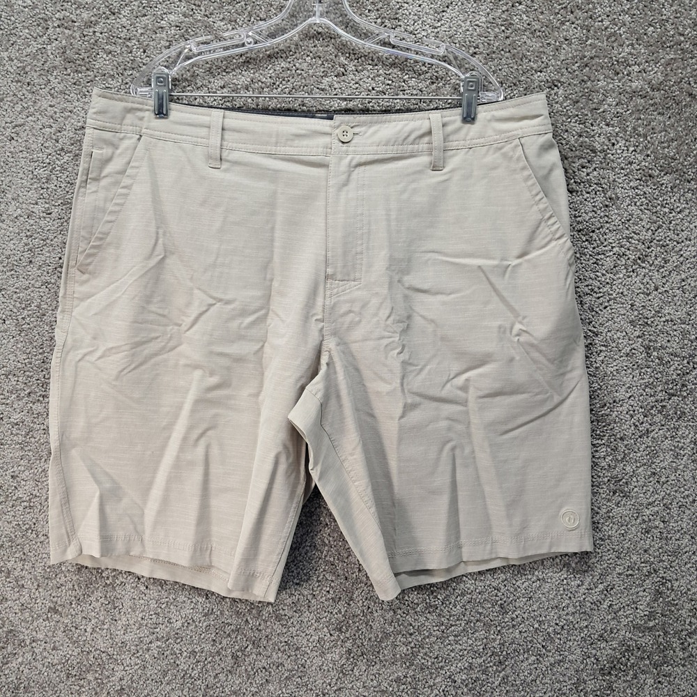 Hang Ten Mens Hybrid Shorts Size 40 Tan Khaki Stretch Performance Boardshorts